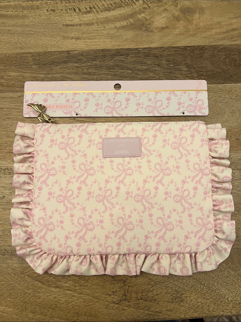 Yoobi Pink Ruffle Bow Toile  accessory Pouch